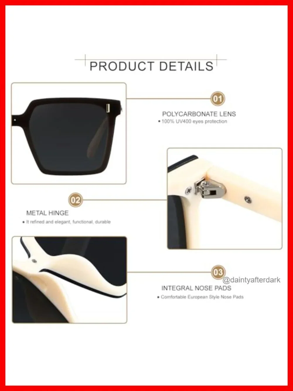 Oversized Rimless Square Sunglasses UV400 Protection Plastic Frame Unisex